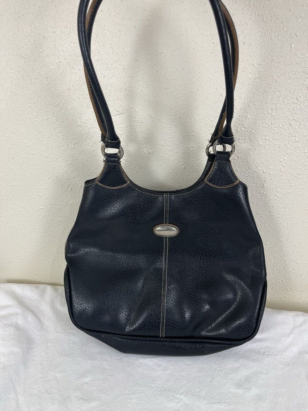 Strada Leather Shoulder Bag Tote Black Y2K 2000s Purse
